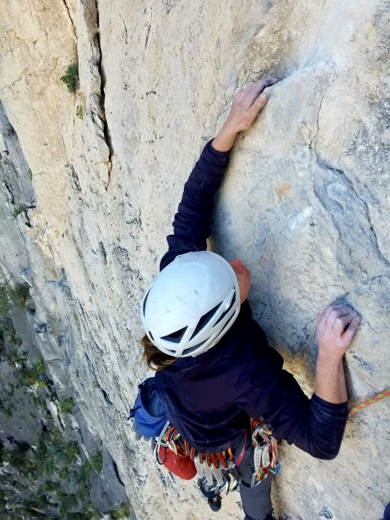 Erin DeMarco climbing Karma Bonfire 5.12c Cañón de la Sandía